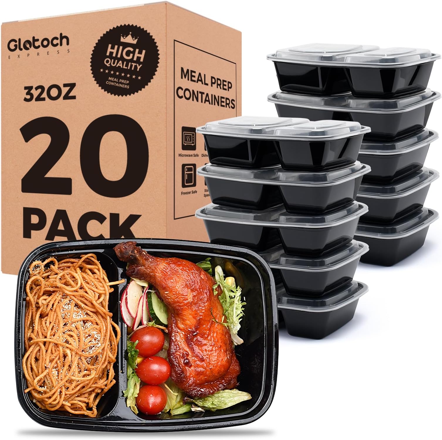 Glotoch 20 Pack 32OZ Meal Prep Containers Reusable Microwave Safe,Extra Large &Thick Food Storage Containers With Lids, Durable Bento Boxes BPA-free, Stackable,Dishwasher/Freezer Safe