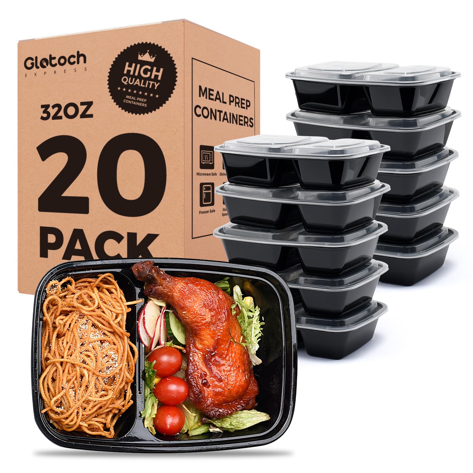 Glotoch 20 Pack 32OZ Meal Prep Containers Reusable Microwave Safe,Extra Large &Thick Food Storage Containers With Lids, Durable Bento Boxes BPA-free, Stackable,Dishwasher/Freezer Safe