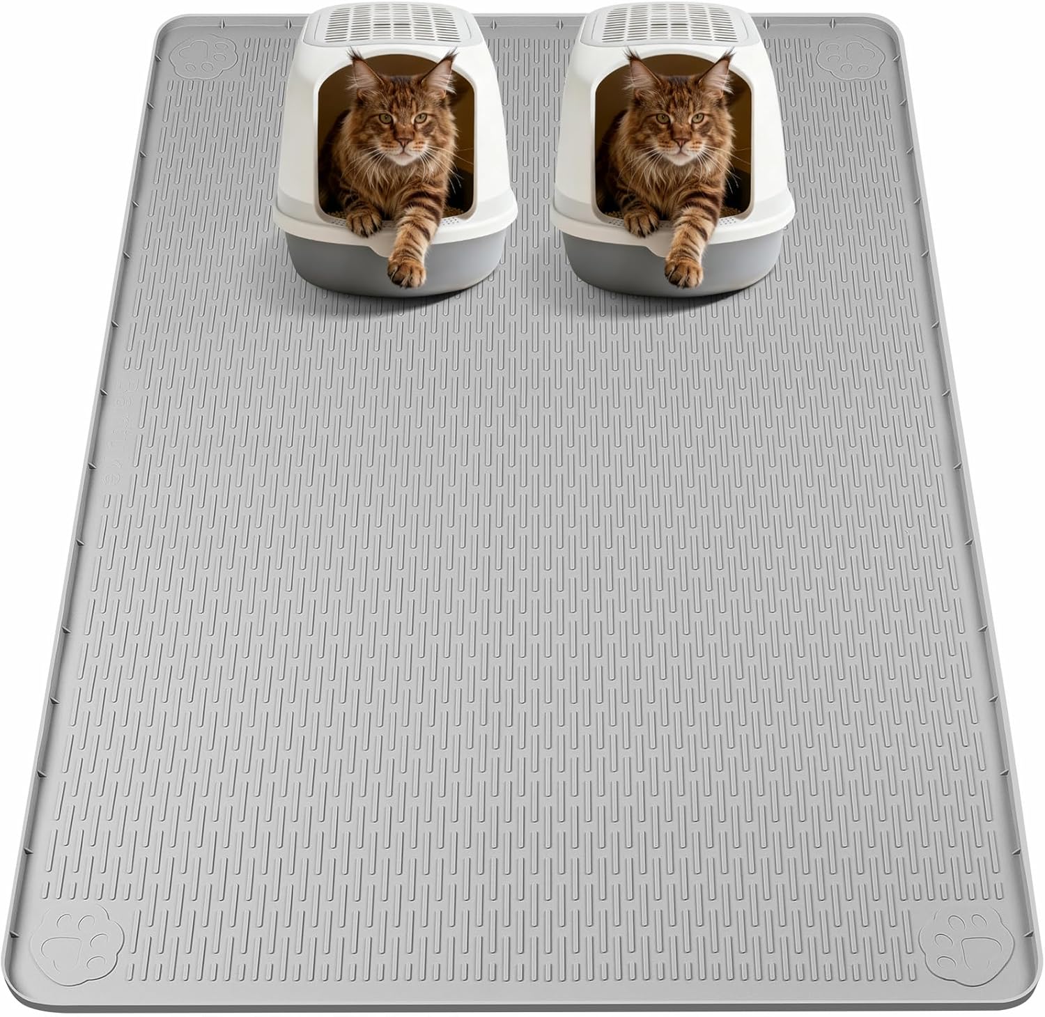 Cat Litter Mat, XL Extra Large 57" x 40" Silicone Mat Litter Trapping Mat for Scatter Control, Soft on Kitty Paws, Easy to Clean (Light Grey)