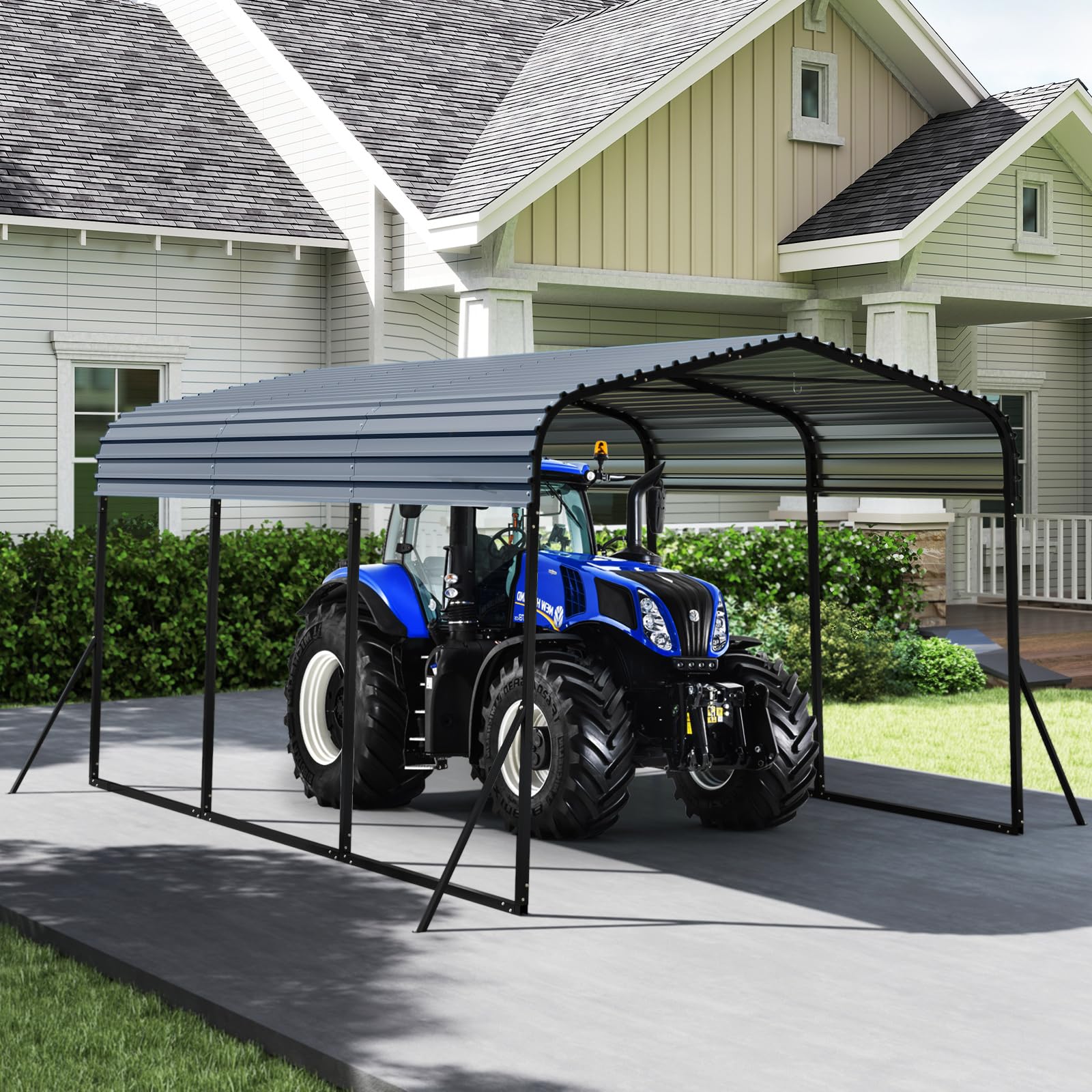COSTWAY Tenda da Garage 440 x 300 cm, Tettoia per Auto in Metallo con Base Rinforzata e 4 Gambe Inclinate Aiiunte, Gazebo da Esterno per SUV, Feste e Barbecue
