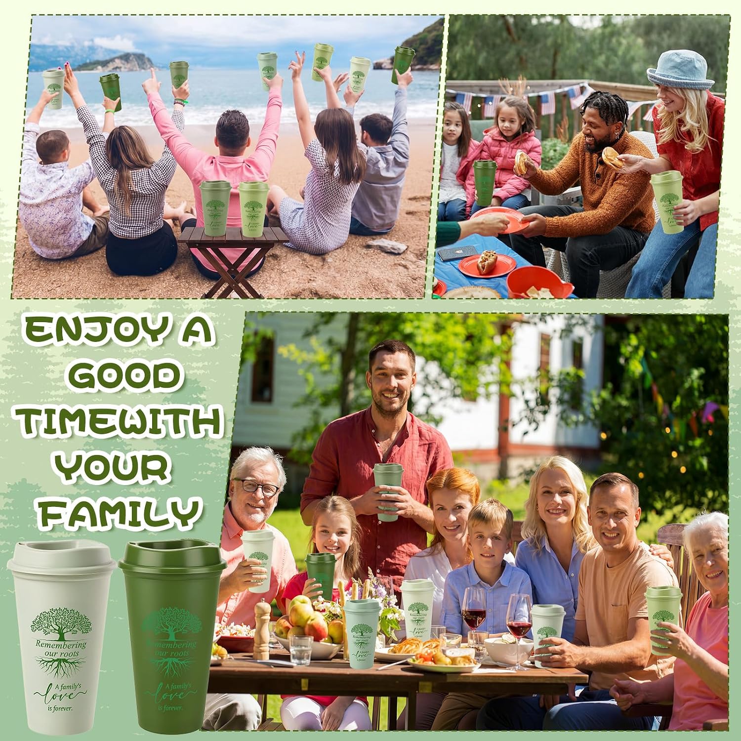 24 Pcs Family Reunion Favors 16 oz Reusable Plastic Cups Bulk with Family Tree Pattern for Gathering Party Favors Reunion Celebration Gifts
