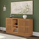 Plank+Beam Contour Wood TV Stand, Two Door Solid Wood Entertainment Console with Storage, 59