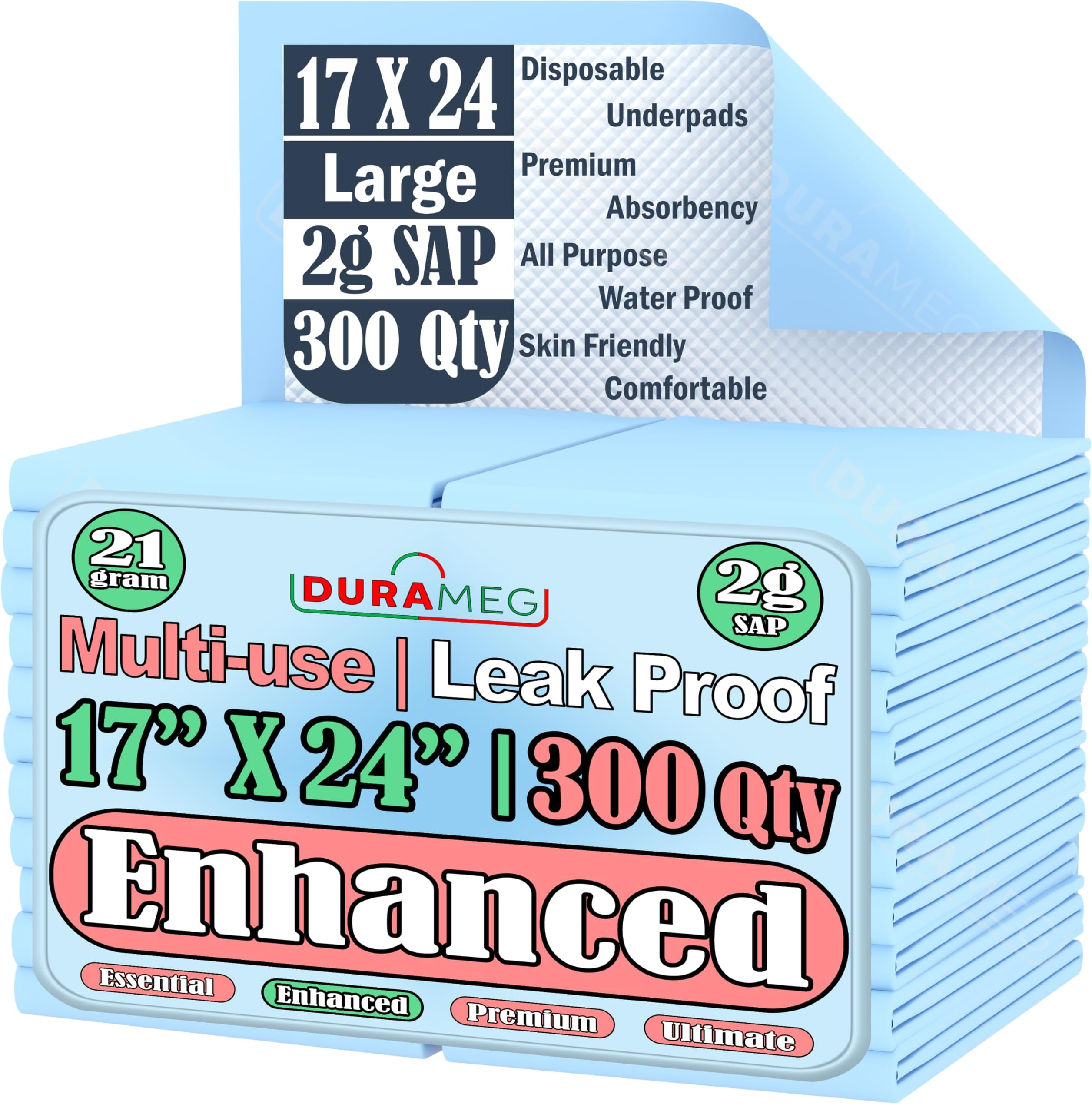Chucks Disposable Underpads 17x24 - 300 Pads Incontinence Chux Pads Absorbent Fluff Protective for Babies, Kids, Adults & Elderly
