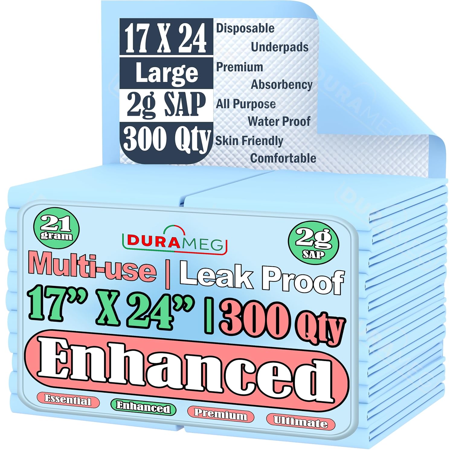 Chucks Disposable Underpads 17x24 - 300 Pads Incontinence Chux Pads Absorbent Fluff Protective for Babies, Kids, Adults & Elderly