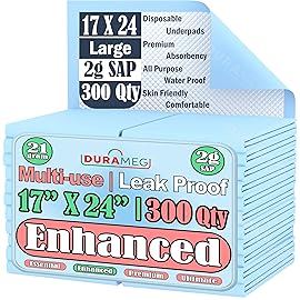 Chucks Disposable Underpads 17x24 - 300 Pads Incontinence Chux Pads Absorbent Fluff Protective for Babies, Kids, Adults & Elderly