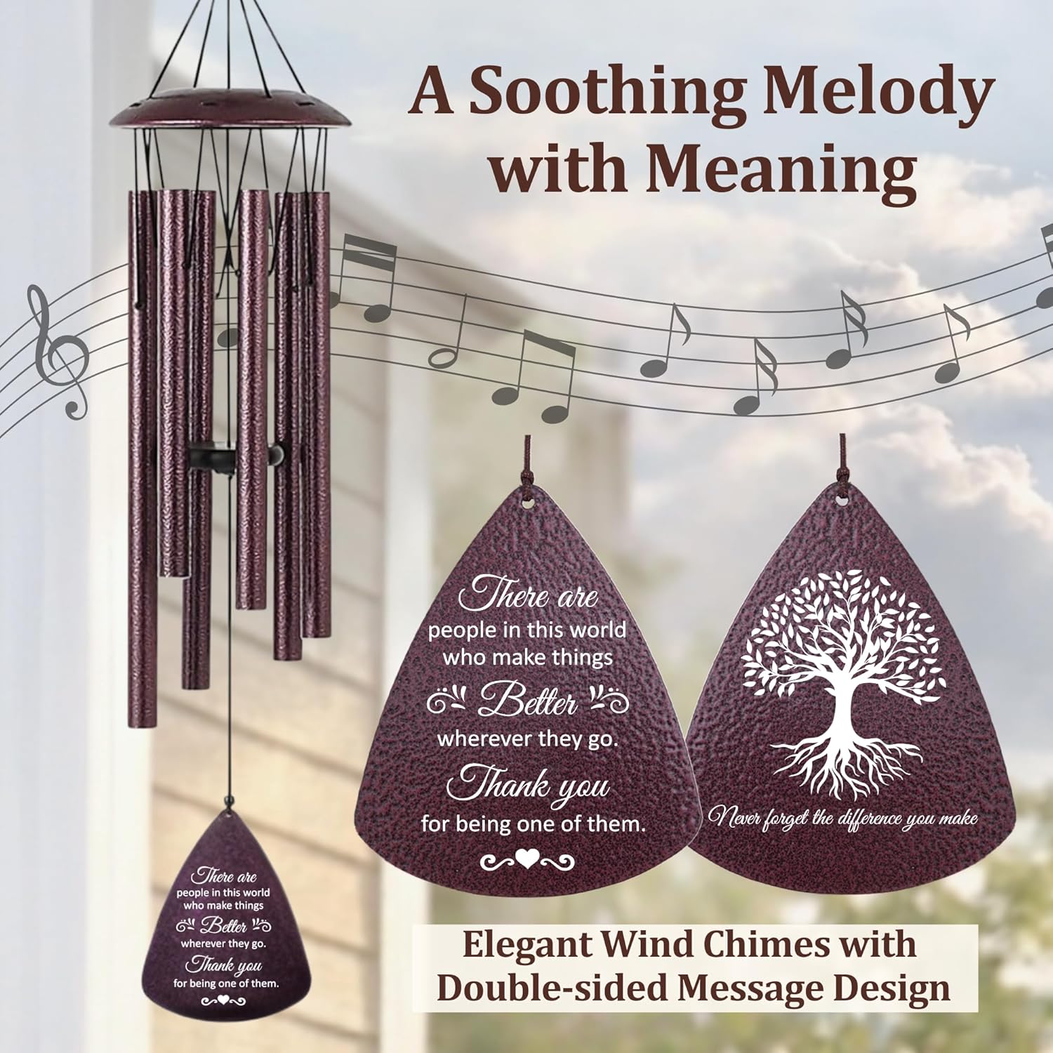 Thank You Gifts for Women Friends, 33.5" Wind Chimes for Outside, Retirement Wind Chimes Gifts, Appreciation Thank You Wind Chime Gift for Mentor Teacher Coach Leader Volunteer Friend Coworker Women