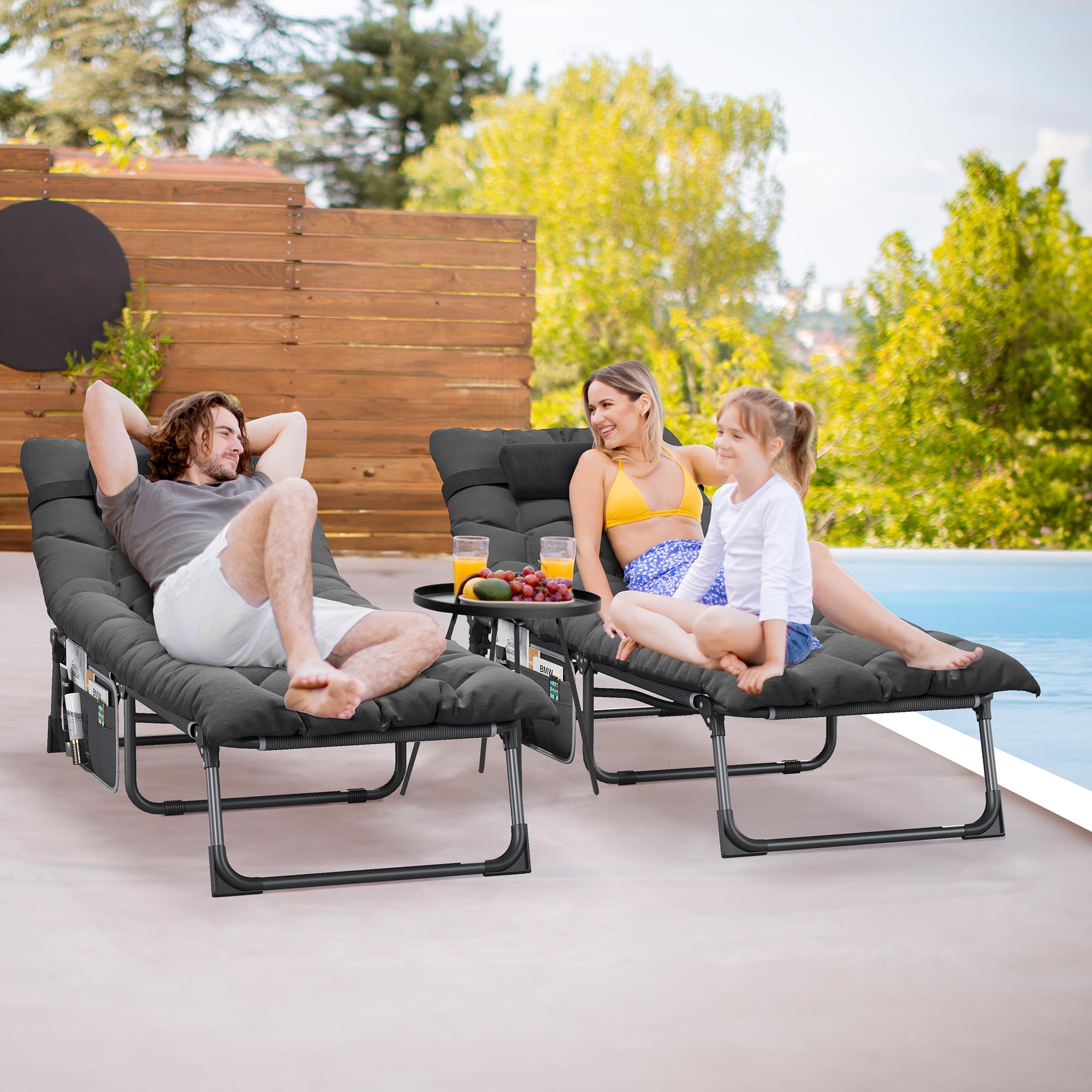 YITAHOME Bains de Soleil avec Coussin 190x68x31cm Chaise Longue Réglable en 4 Positions, Transat Jardin Exterieur avec Appui-tête et Latérale Capacité de Charge 200KG pour Jardin, Piscine, Noir