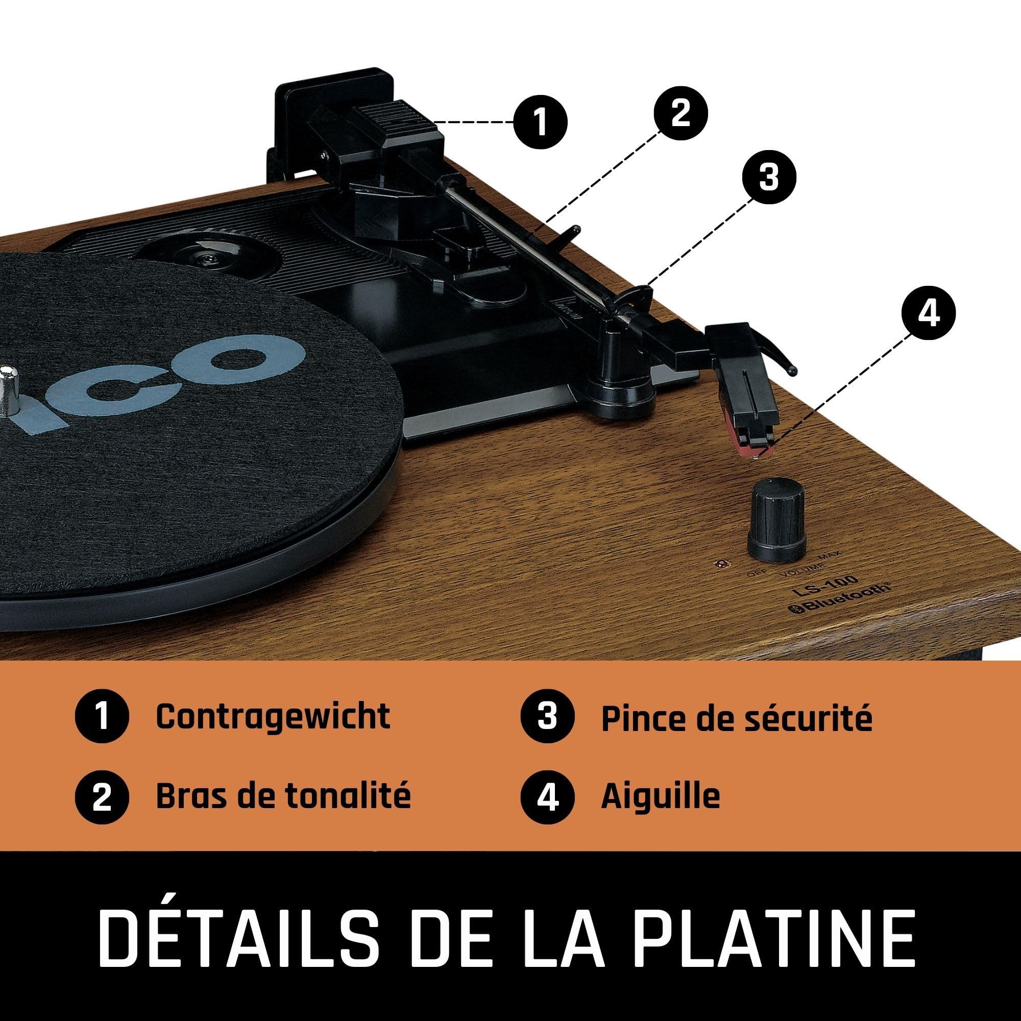 Lenco LS-100 Hi-FI Platine Vinyle avec Bluetooth 5.0 - Tourne Disque avec Haut-Parleur Externe 2 x 10 W RMS - Transmission par Courroie - Arrêt Automatique - Bois