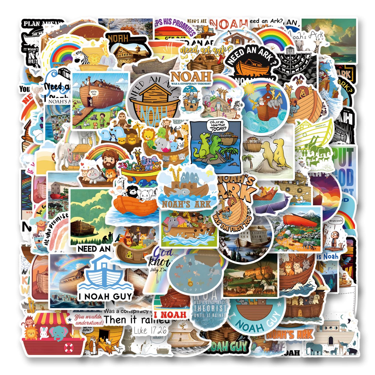 100Pcs Noahs Ark Stickers Pack, Aesthetic Vinyl Waterproof Sticker Decals for Water Bottle,Laptop,Phone,Skateboard,Scrapbooking,Bumper Choice for Fans