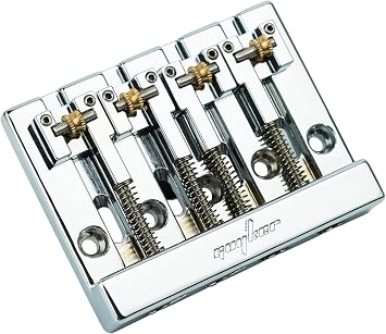 Guyker 4 String Bass Bridge with Solid Roller Saddle Adjustable Replacement Part GB406, Chrome
