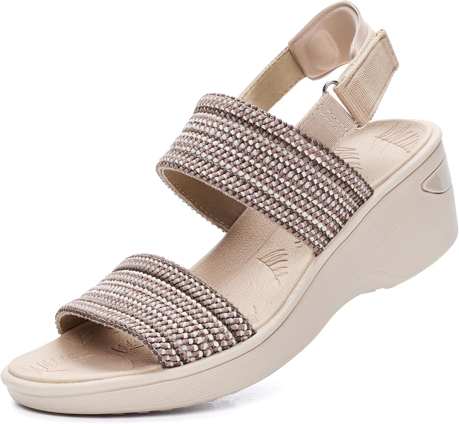 BEMIRO Womens Walking Sandals with Arch Support - Lightweight Stylish Woven Platform Wedge Sandals Adjustable Ankle Strap Comfortable Summer Shoes for Casual Beach Vacation All Black