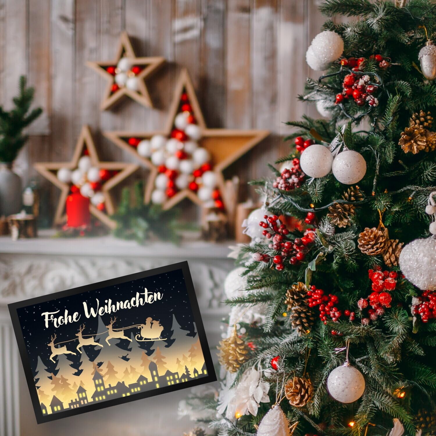 speecheese Frohe Weihnachten Skyline Fußmatte XXL in 50x75 cm Fußabtreter für Weihnachtszeit Advent schöne Weihnachtsdekoration Deko für Hauseingang Winter Vorfreude auf Weihnachten
