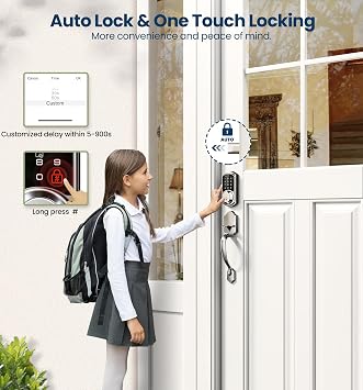 Veise VE06-H Smart Front Door Lock Handle Set, App Control, Satin Nickel