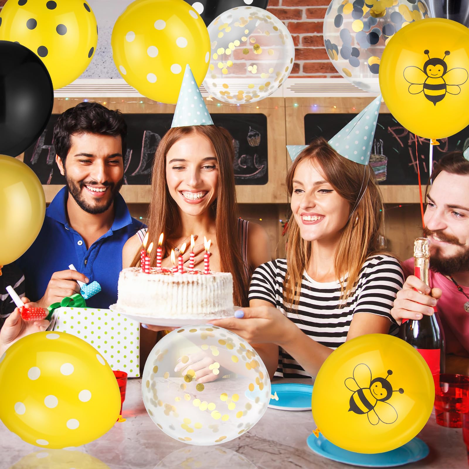 Lot De 100 Ballons Abeilles En Latex Pour Décoration De Fête D'anniversaire, Fête Prénatale, Noir Et Jaune
