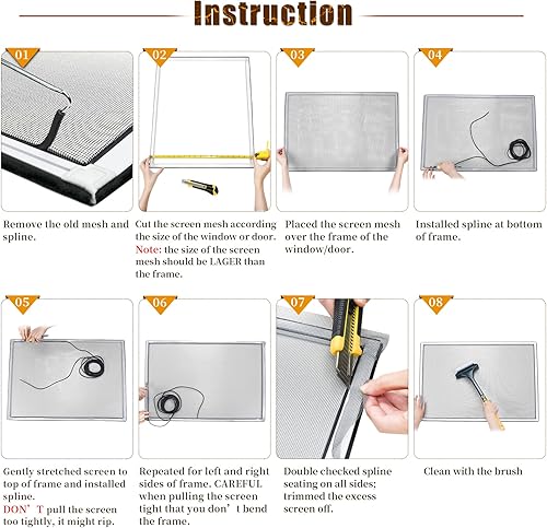 Miniatura 3 de Senneny Kit de reparación de pantalla de 7 piezas, repuesto de pantalla de ventana de 59 x 106 pulgadas con estrías, rodillo, gancho, cinta métrica,