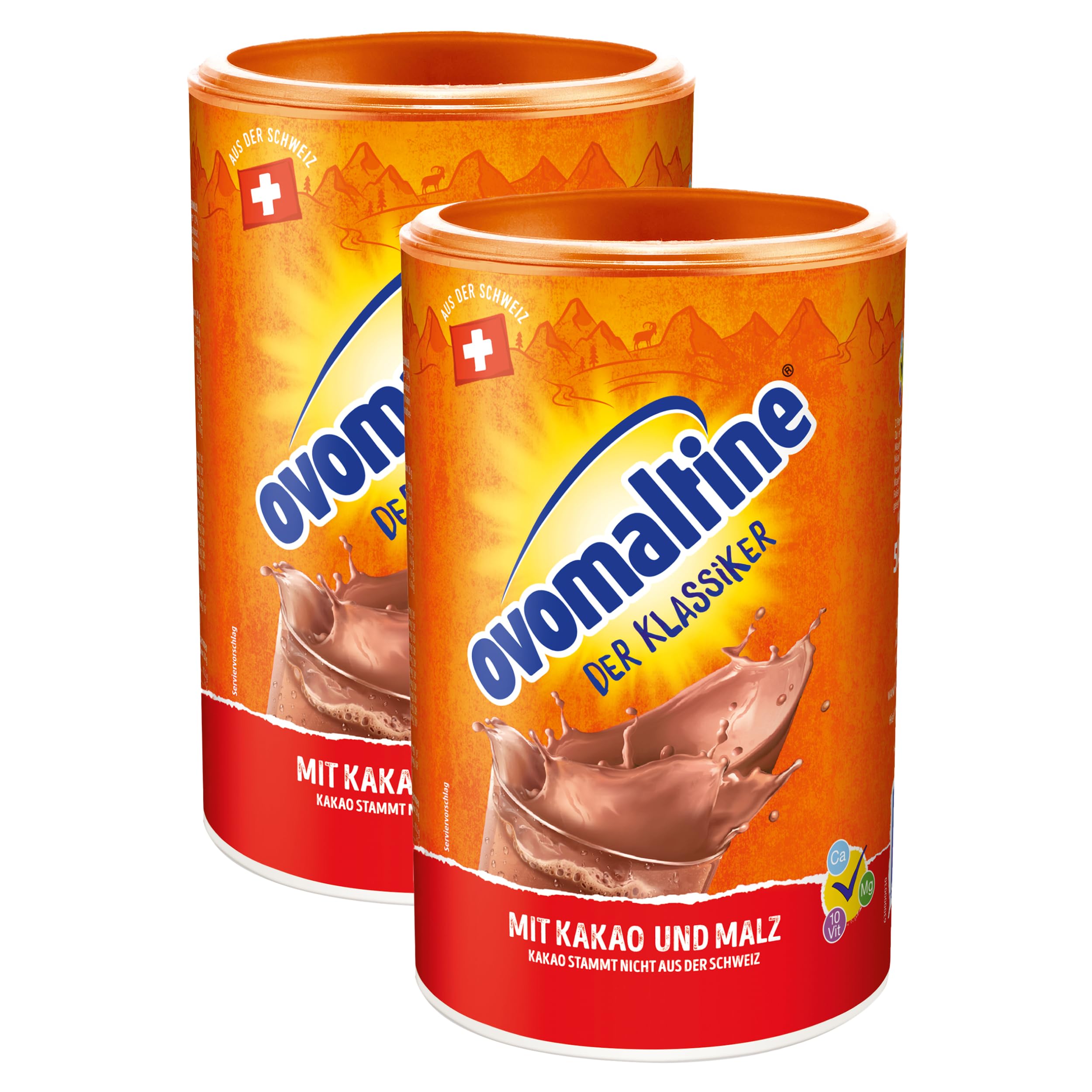 Ovomaltine Kakaopulver KLASSIKER DUO mit dem einzigartigen Geschmack nach Malz & hochwertigem Kakao, Rainforest zertifiziert - für heiße Schokolade (2 x 500g)