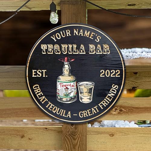 Miniatura 60 de Placa de pared de madera de bar de tequila mexicano personalizado, letrero de bar de México, letrero rústico para pub para el hogar, decoración de 01