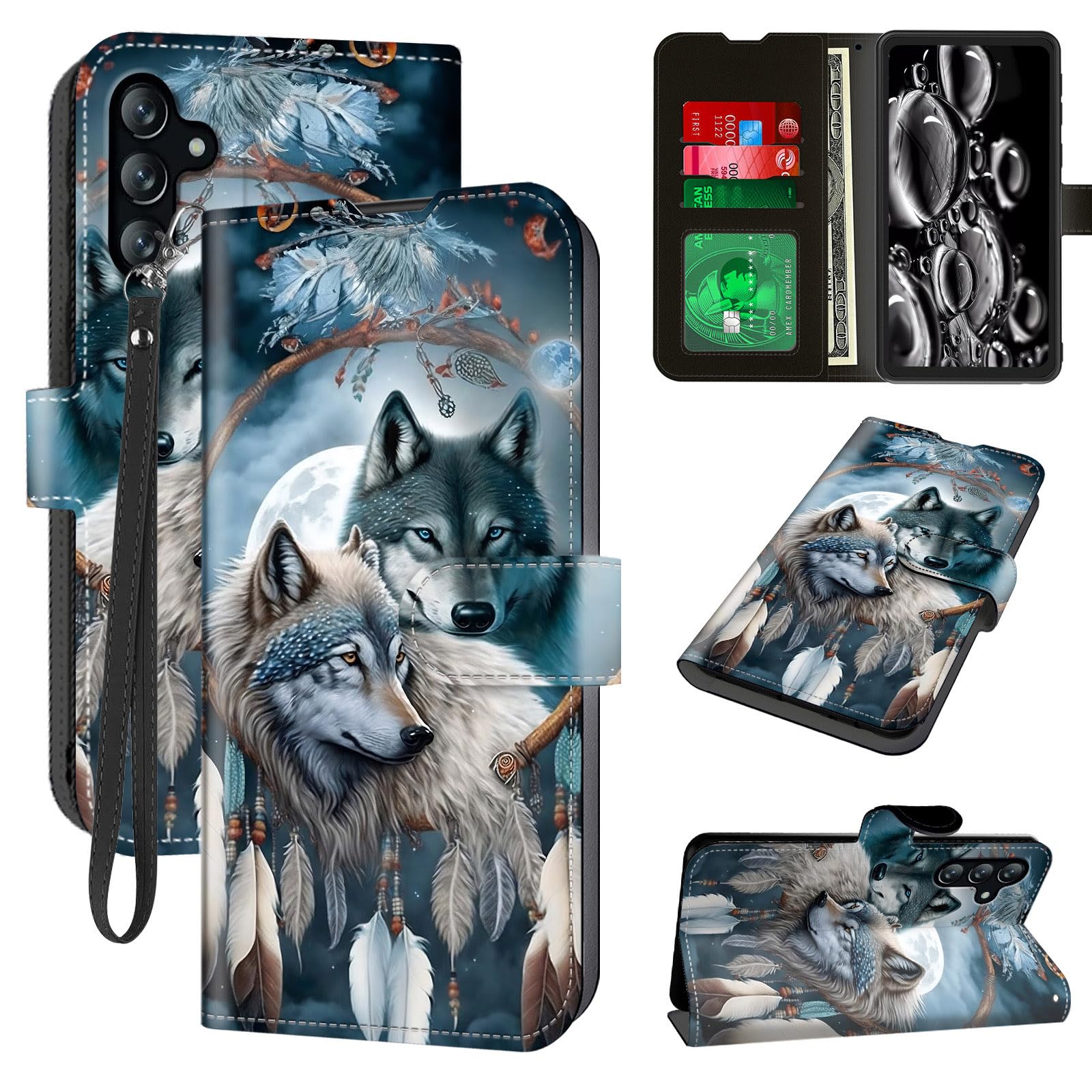 ACWDMKH for Samsung Galaxy S24 FE Case Wallet with Card Holder & Wrist Strap & Kickstand Folio Leather Magnetic Protective Shockproof Cover Case for