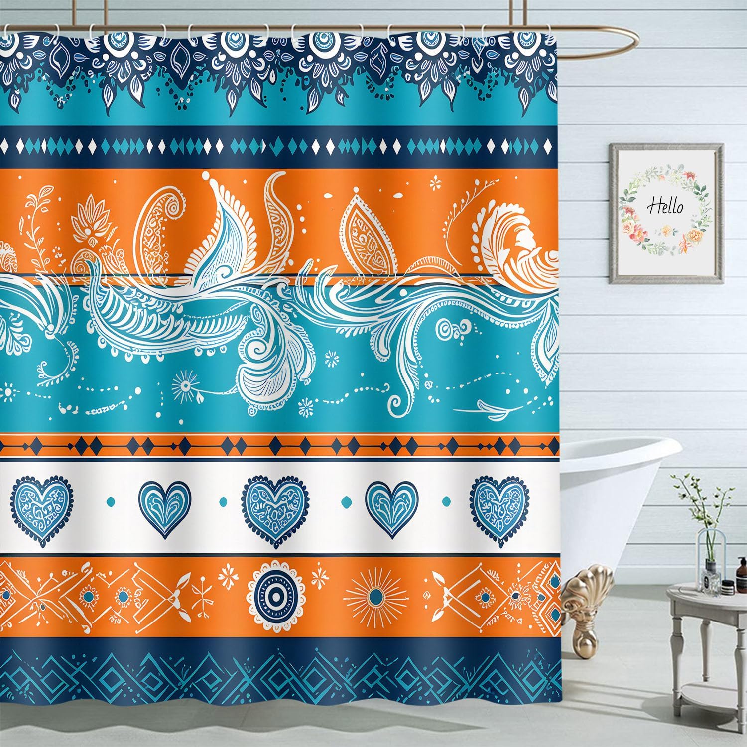 Moslion Blue Bohemian Bathroom Curtains Paisley Boho Aztec Home Decoration Waterproof Fabric Shower Curtain with Hooks 72x72 Inch