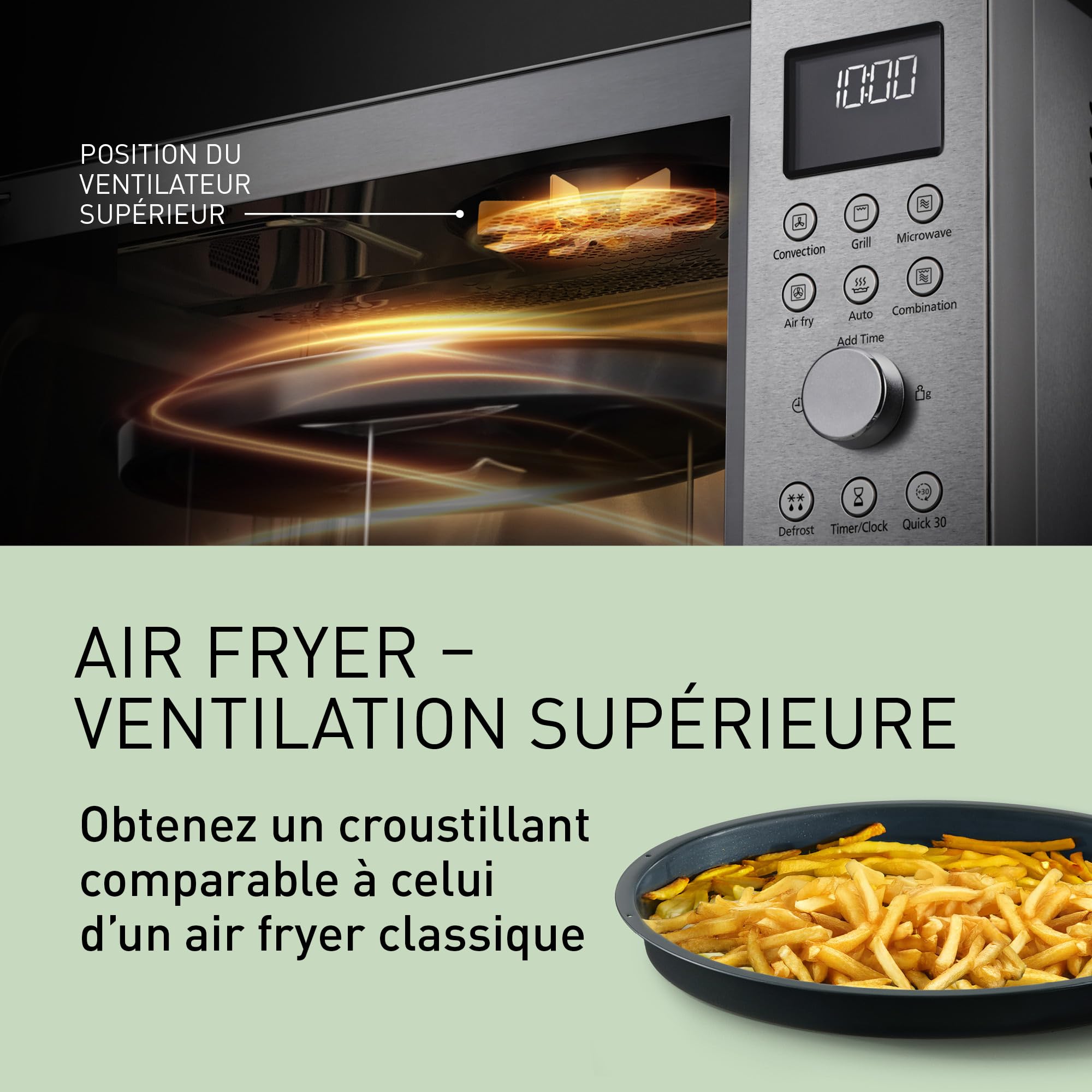 Panasonic NN-CD58RSEPG Four à Micro-Ondes combiné 4-en-1, 27 L avec mode Airfryer, Inverter 1000 W, Gril 1300 W, Chaleur Tournante, 19 Programmes Automatiques, Bouton rotatif, Acier Inoxydable