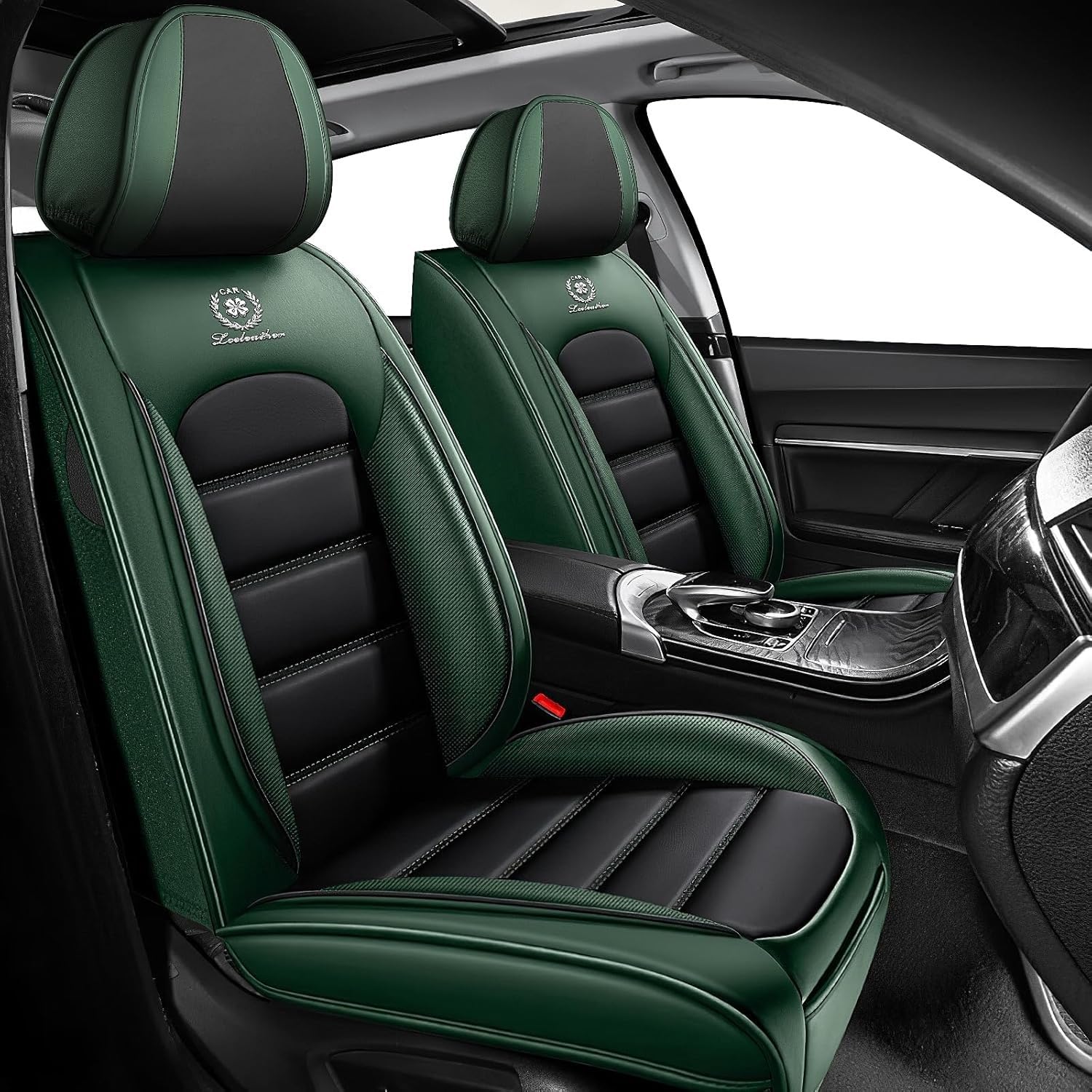 Coprisedili Auto Universale per Kia Sportage 2000-2024 2025, Copri Sedile Auto Impermeabile，Traspirante in Pelle Resistente all'Usura,Comfort,Sobria semplicità(Black Green)