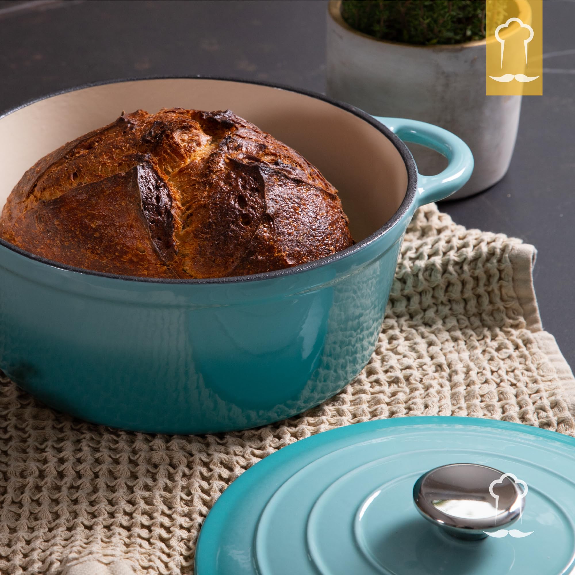 Chefarone Cocotte en Fonte Émaillée 26 cm (4,7 L) – Marmite avec Couvercle Compatible Induction et Four – Fonte de Qualité Supérieure – Idéale pour Pain, Ragoûts, Rôtis et Plats mijotés