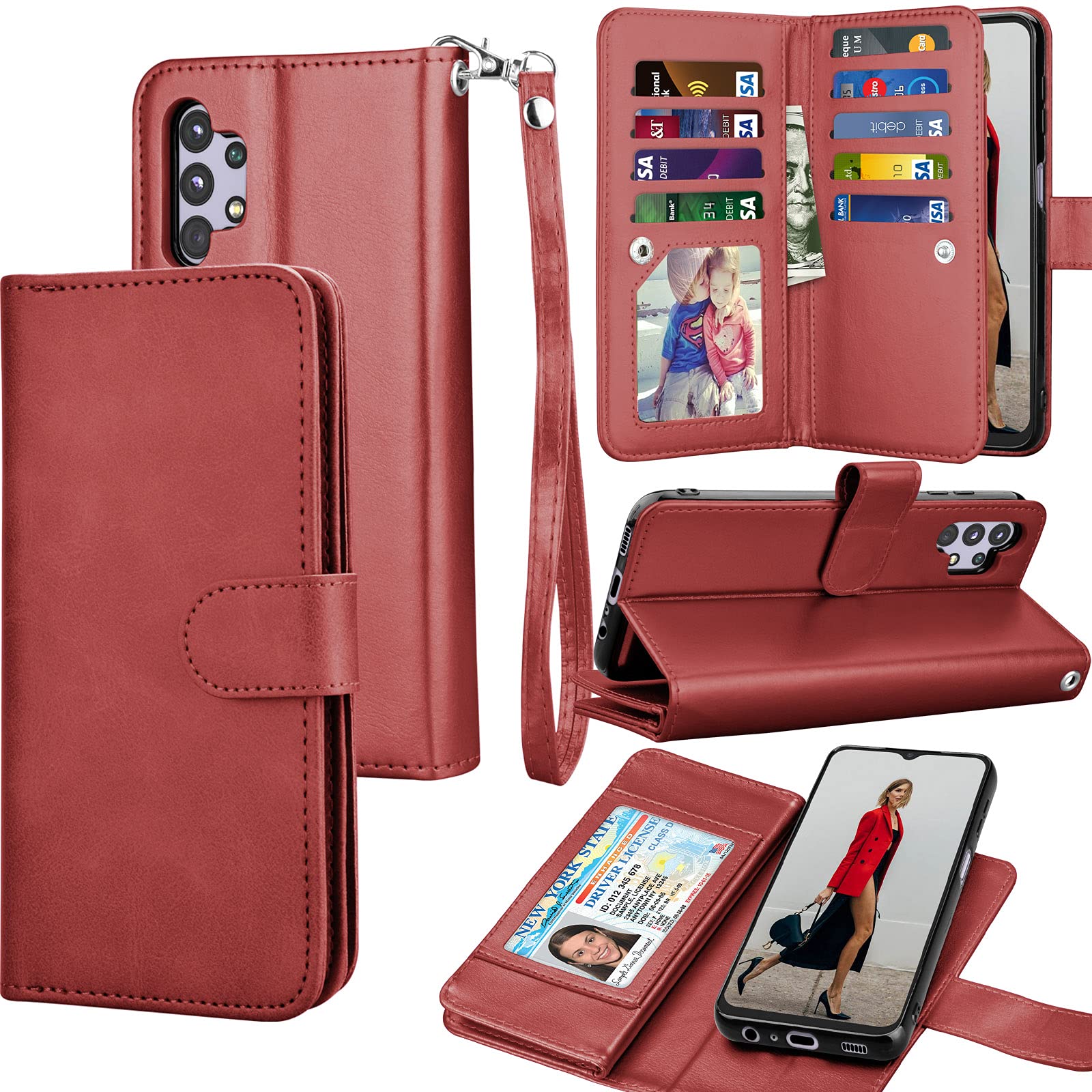 Tekcoo Galaxy A32 5G Case, Galaxy A32 5G Wallet Case, Luxury PU Leather Cash Credit Card Slots Holder Carrying Folio Flip Cover [Detachable Magnetic