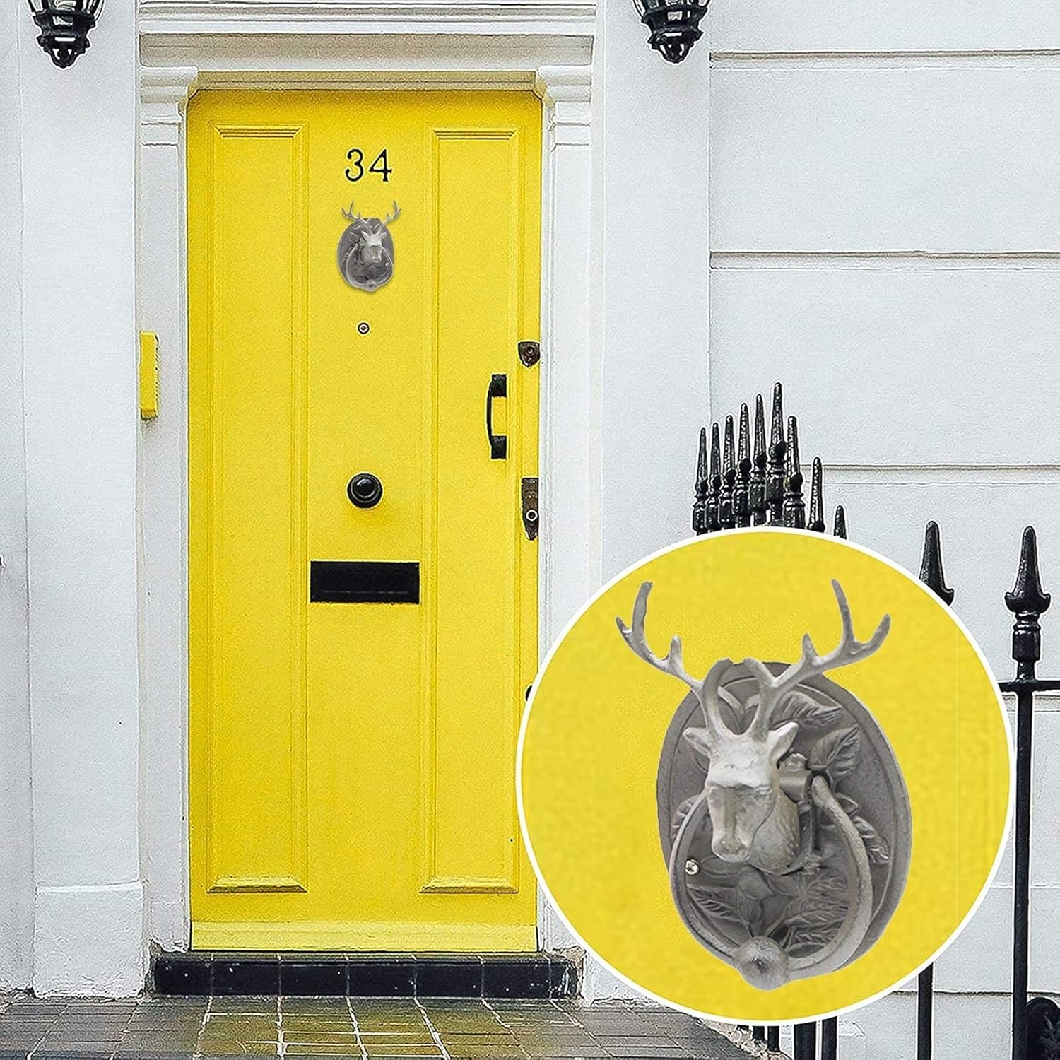 Luxury Wall Decor Restorer Supply Cast Iron Door Knocker Delightful Elk Shaped Gate Handle and Vintage Rusty Color Farmhouse Courtyard Front Door Pull Ring Decor Handcrafted Round Home Decor (17 × 2