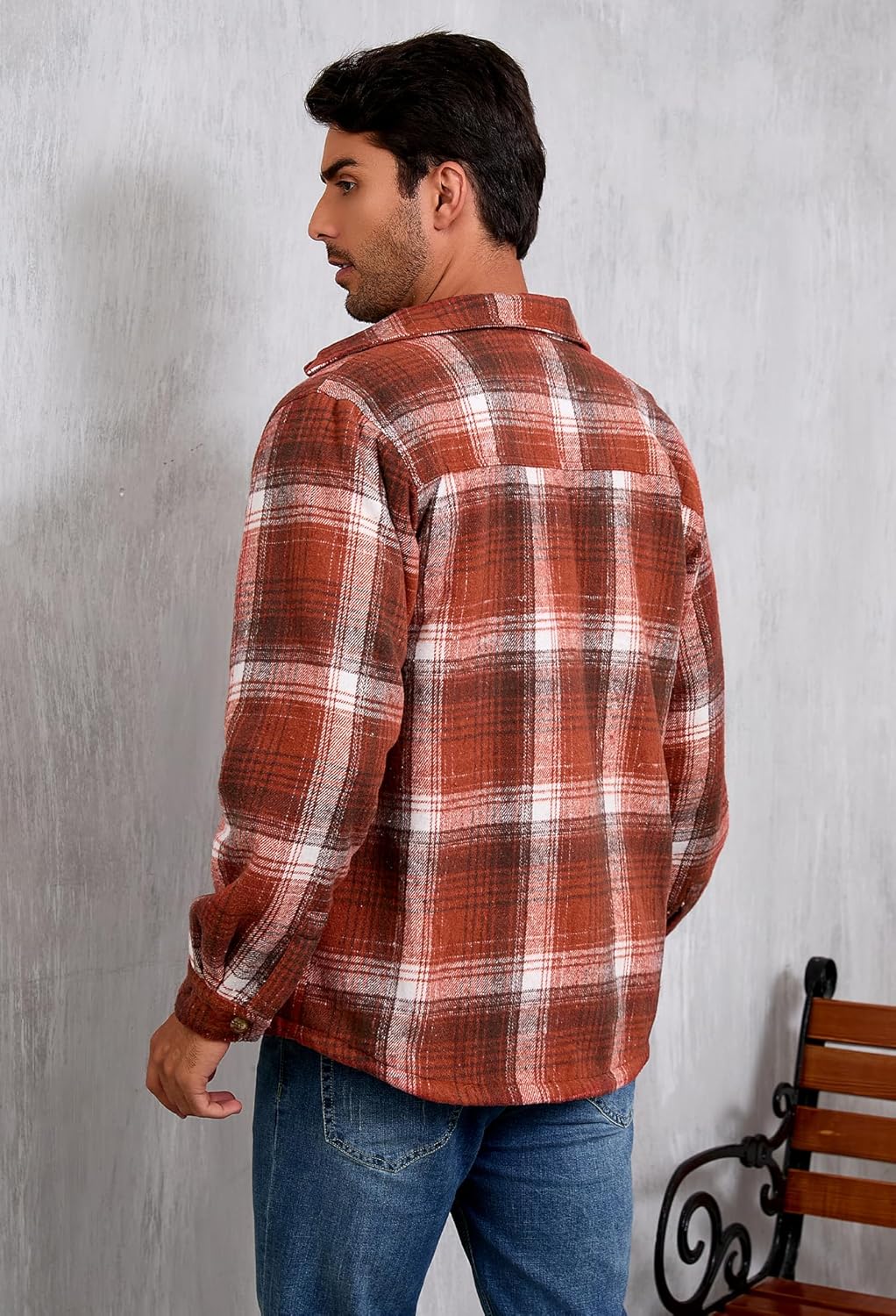 Men's Cotton Sherpa Lined Button Down Flannel Shirt Jacket Plaid Soft Outdoor Flannel Jacket Shirt - Image 5