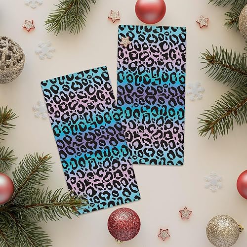 Miniatura 3 de LUSWEET Paquete de 2 paños de cocina de algodón, estampado de leopardo azul morado y azul, paños de cocina reutilizables, toallas de mano