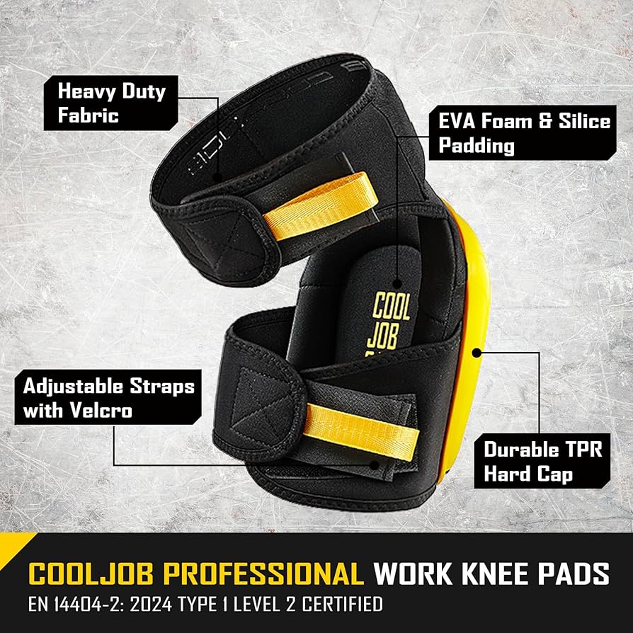 COOLJOB Professional Knee Pads with Heavy Duty Anti-Slip Cap