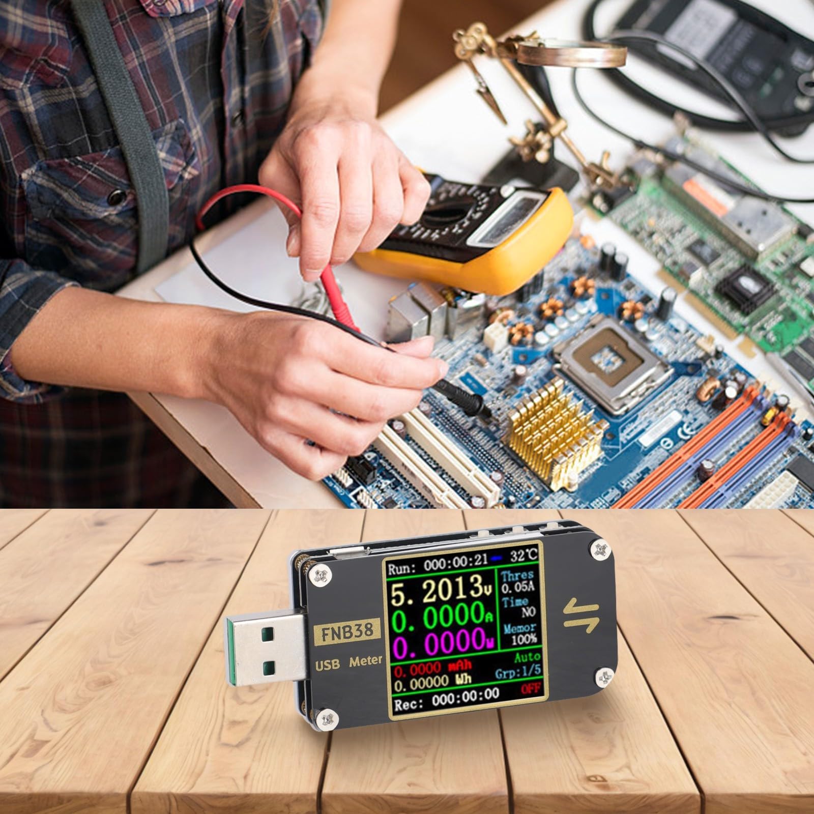 Fnb38 USB-Tester, Strom, Spannungsmesser, PD, QC, Schnellladeprotokollauslöser für Mobiltelefone, Powerbank, Ladeerkennung