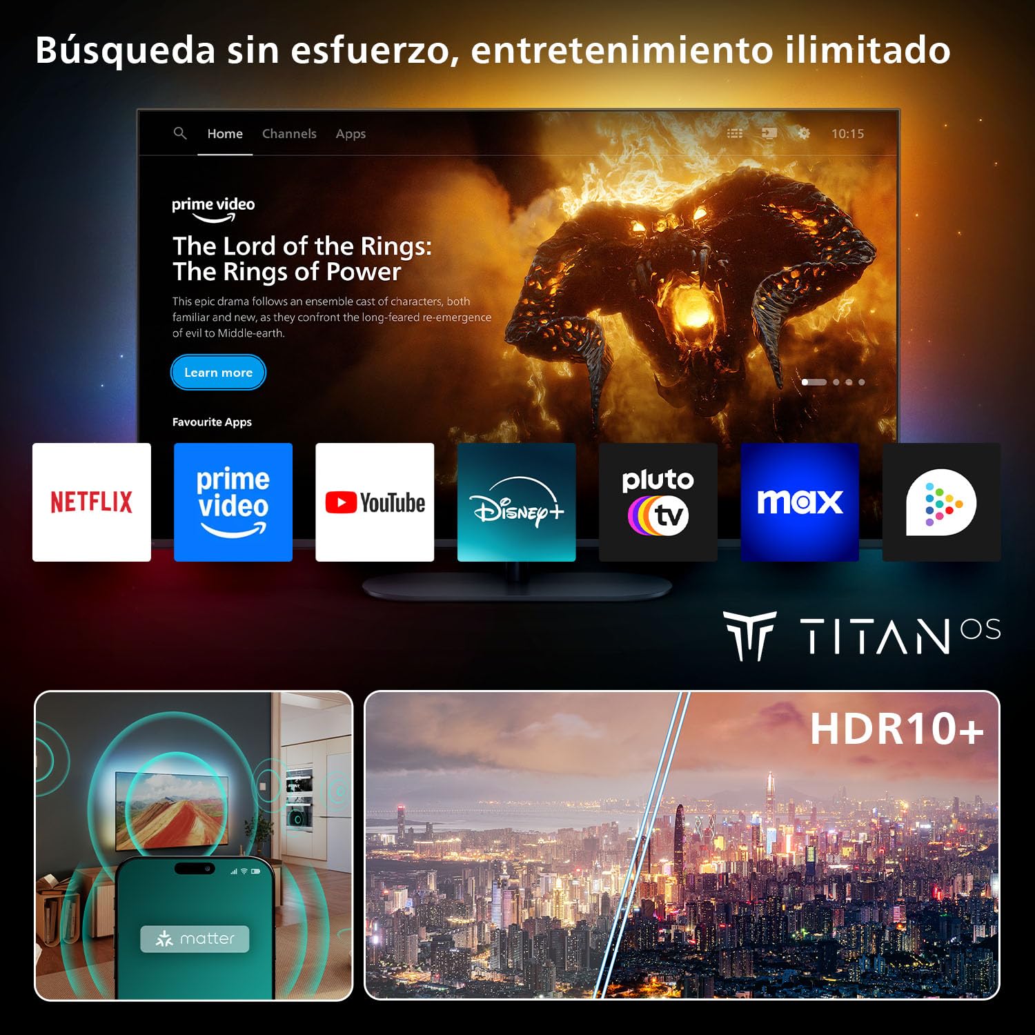 Philips Ambilight 50PUS8010 4K LED Smart TV - Pantalla de 50 Pulgadas con Plataforma Titan OS, Pixel Precise Ultra HD y Sonido Dolby Atmos - Funciona con Alexa y con el Asistente de Voz de Google