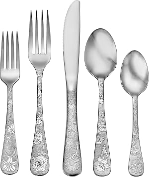 Liberty Tabletop American Garden 45 Piece Set Service for 8 with Serving Set Included 18/10 Stainless Steel Flatware Made in USA
