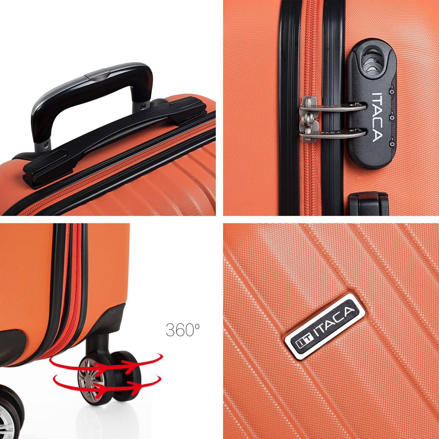ITACA - Maletas Grandes De Viaje Rígidas Ligeras con 4 Doble Rueda 360° Maleta Grande 23 Kilos Alta Resistencia Extensible Maleta XL Duradera, Mandarina — view 5