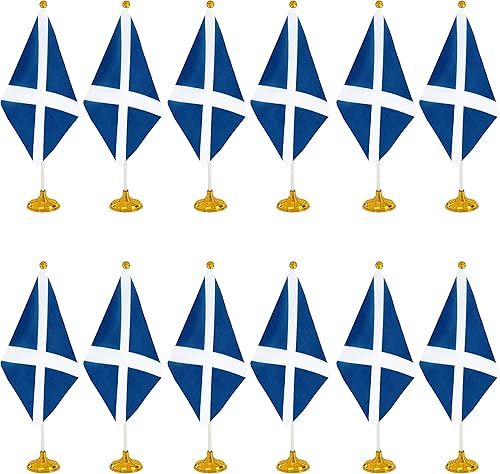 Miniatura 31 de WXTWK Paquete de 12 banderas de escritorio de Colombia, pequeñas banderas de mesa colombianas con base de soporte, decoración para eventos