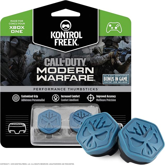 KontrolFreek Call of Duty Modern Warfare Performance Thumbsticks for Xbox One and Xbox Series X | 2 Mid-Rise, Convex | Blue/Black
