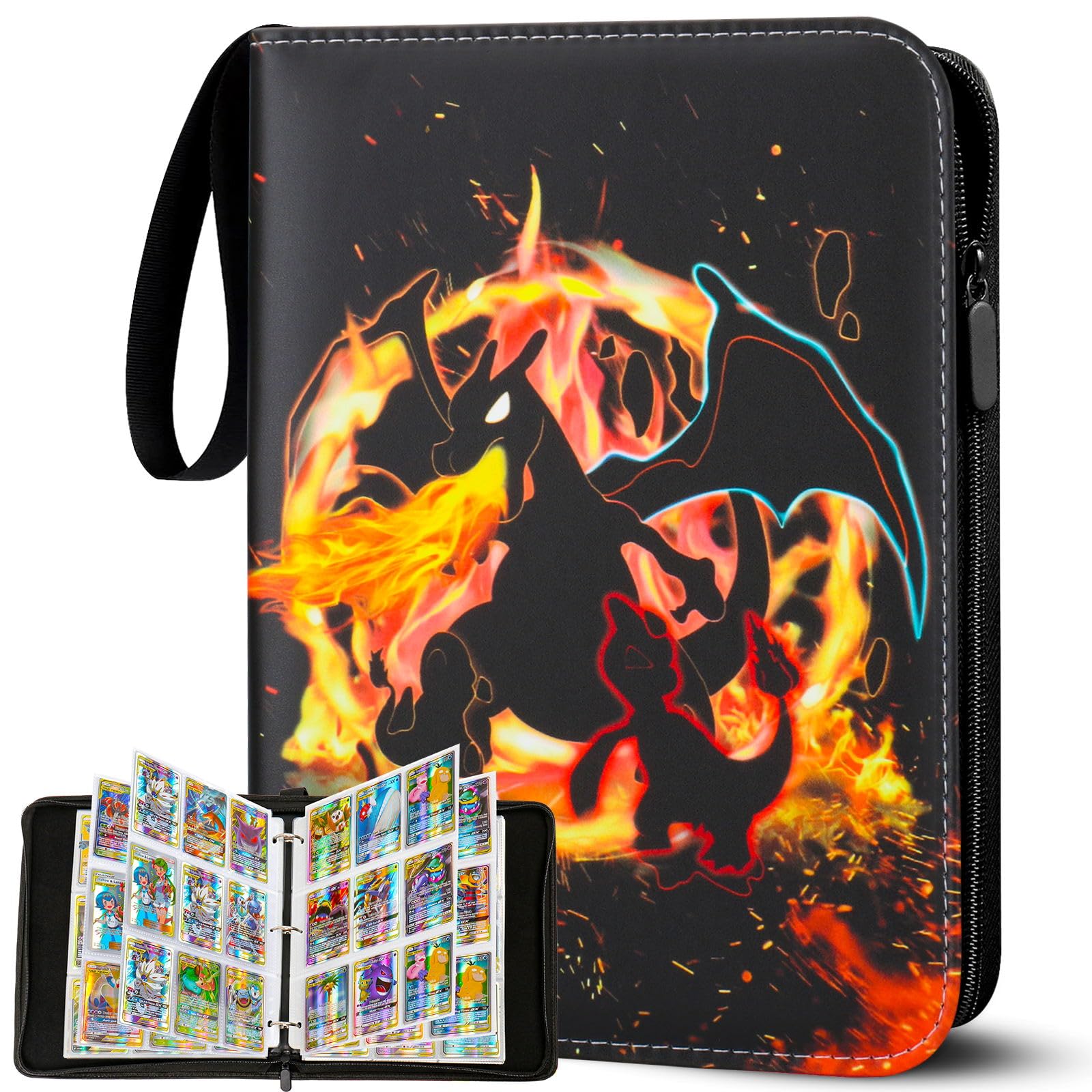 Pokemon Card Binder, Capacity of 50 Pages of 900 Cards, Card Holder, Card Organizer, Waterproof Leather Zipper Card Holder, Gift for Boys and Girls (HL900)