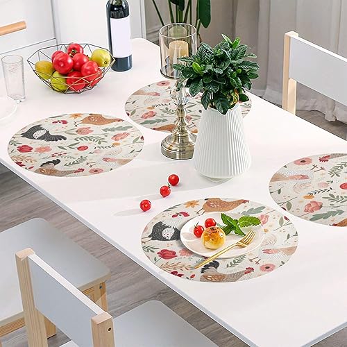 Miniatura 6 de Roosters - Manteles individuales circulares para mesa circular, resistentes al calor, antideslizantes, lavables, resistentes al calor para cocina