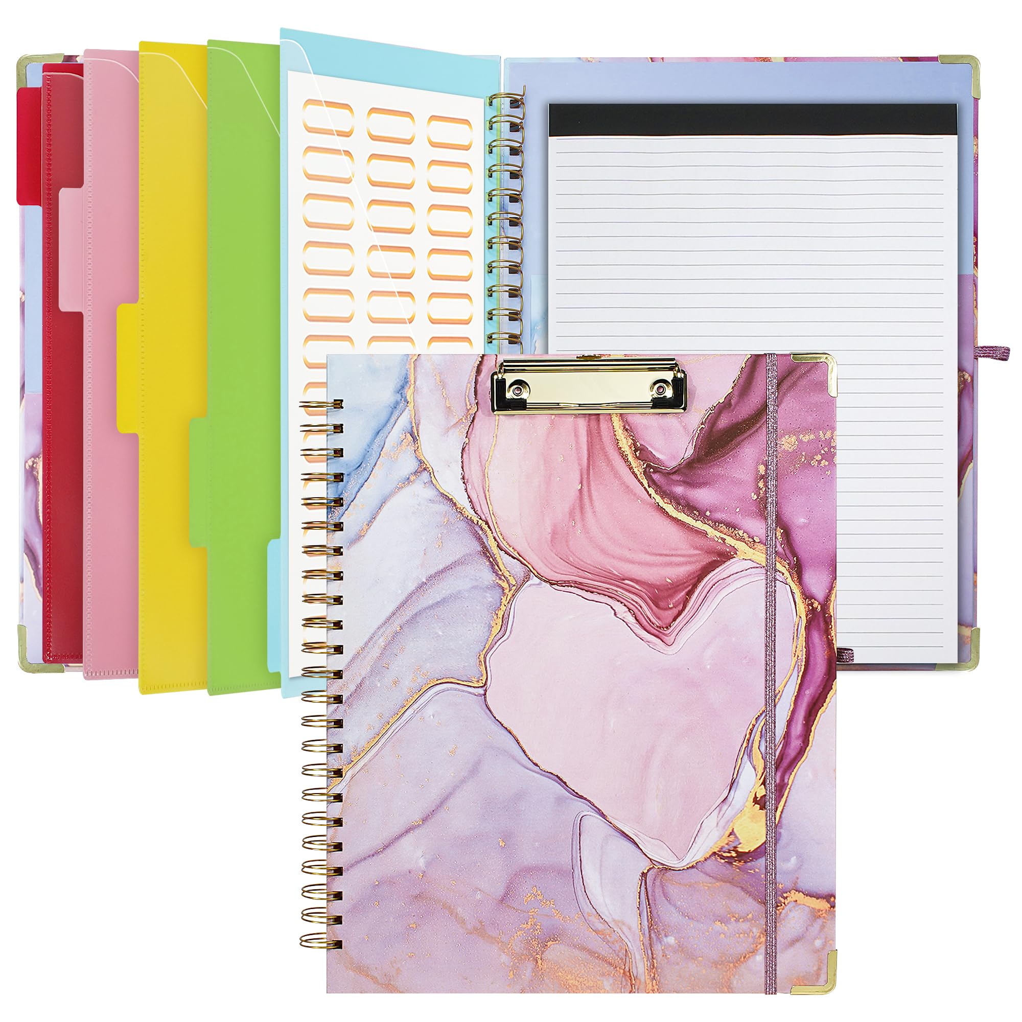 Hiwhy Clipboard with Storage and Refillable Notepad for Letter Size 8.5"x 11", Cute Clip Board with 5 Extra Folders with Tabs and Storage, Nursing