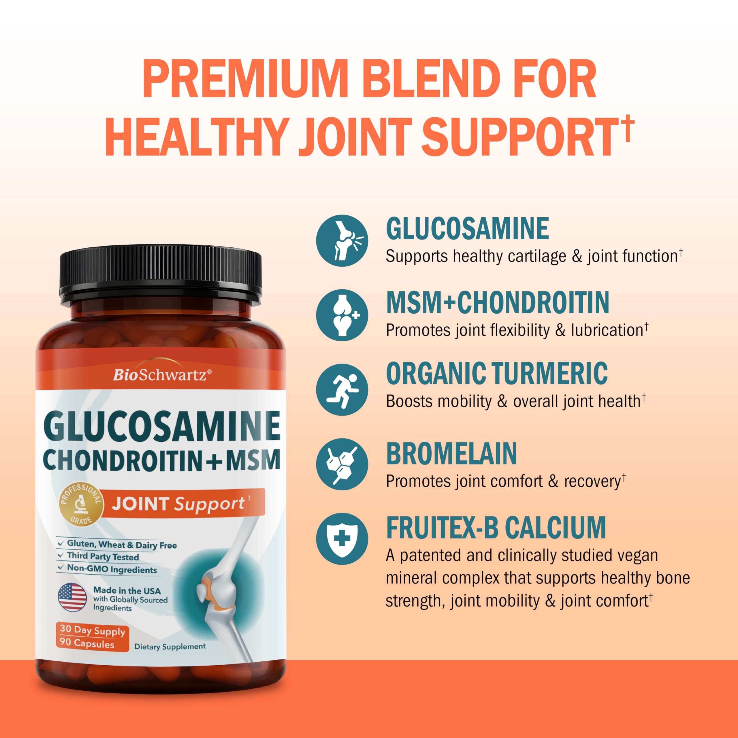 Glucosamine Chondroitin MSM Joint Support Supplement, 90 Capsules — Amazon image 3