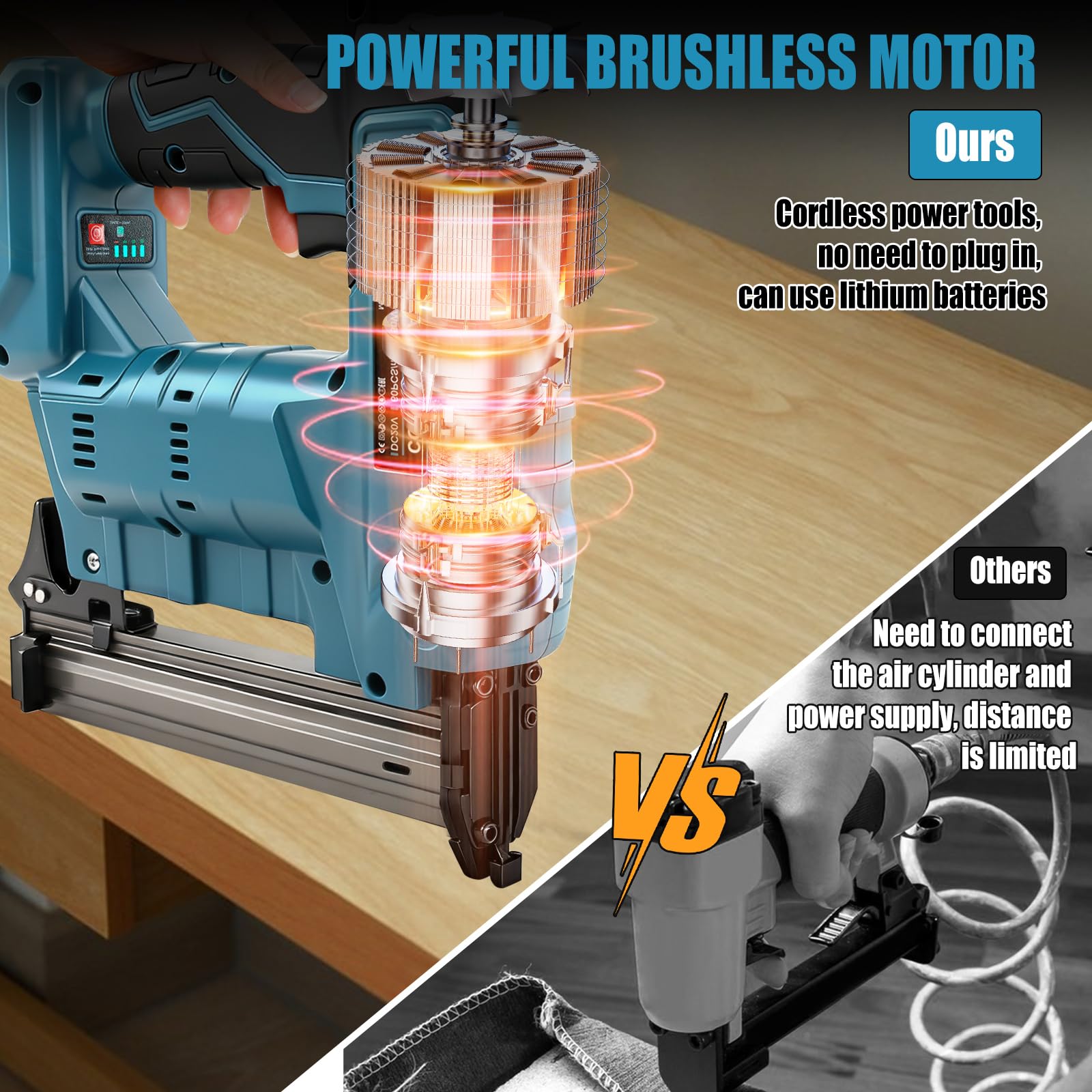 Clavadora inalámbrica compatible con batería Makita de 18 V, pistola de clavos eléctrica 2 en 1 mejorada para mejorar el hogar, carpintería, con 1000 clavos y 1000 grapas