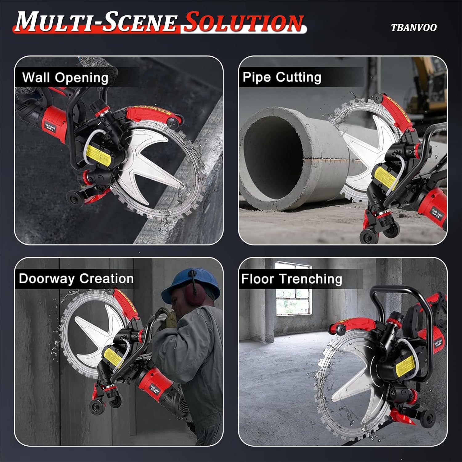 16″ Concrete Ring Saw, 9500W Electric Wall Chaser & Cutter with Water Kit and Blades, Wet Cutting with Dust Suppression for Reinforced Concrete, Brick and Granite