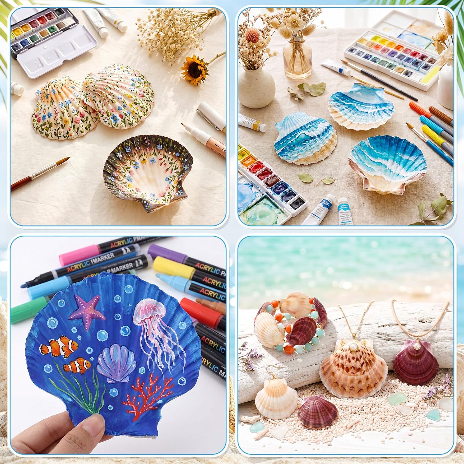 Junkin 40 Pack Natural Scallop Shells and Artificial Starfish for Crafts Sea Shells Decoration 20 Pcs 2.8"-4.3" Seashells & 20 Pcs 2.1" Starfish for DIY Painting Home Wedding Decor(Hawaii,Purple)