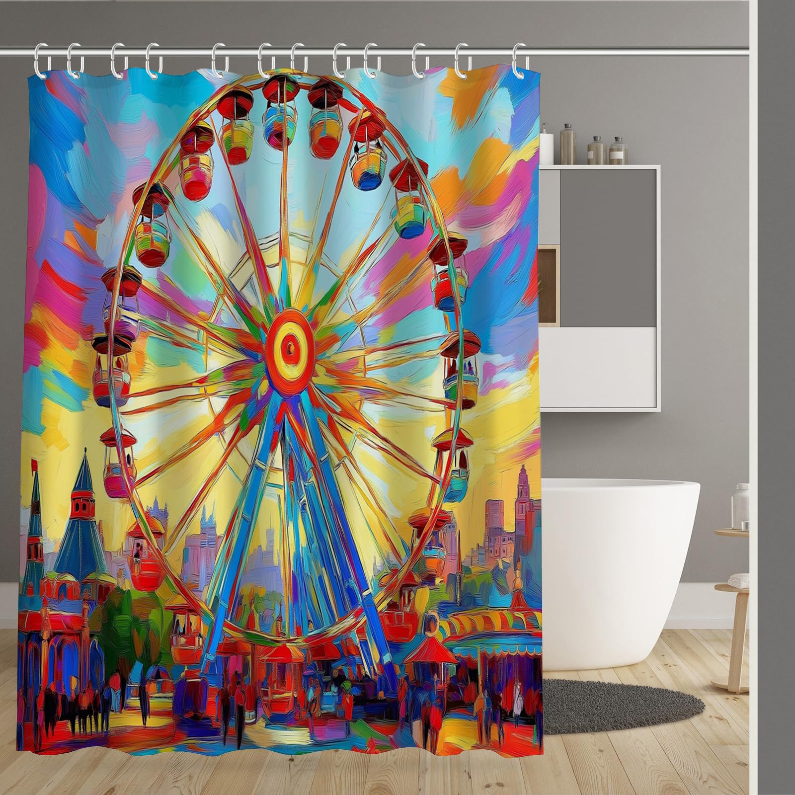 Rideau de douche 180x180cm abstrait imperméable avec crochets pour salle de bain