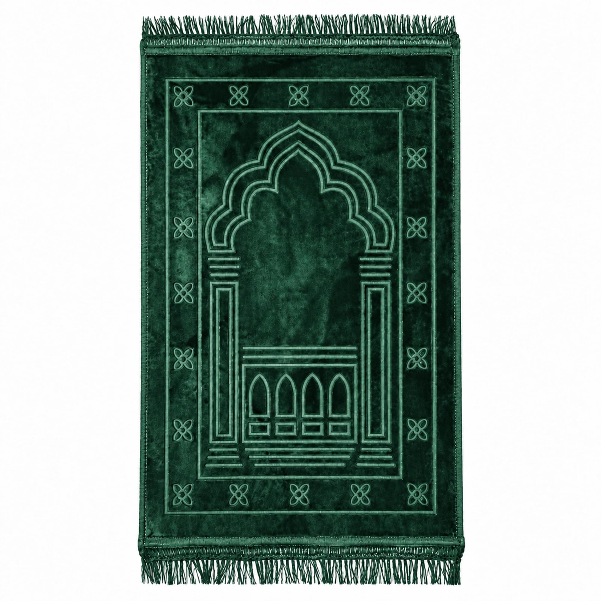 BML 1 x Islamic Prayer Mat Green 2cm Extra Thick Soft Velvet 120 x 80 cm Padded Non Slip Muslim Luxury Mosque Printed Rug for Sajjadah Salah Namaz Travel Prayer Mat Men & Women Ramadan Eid Gift — image 1