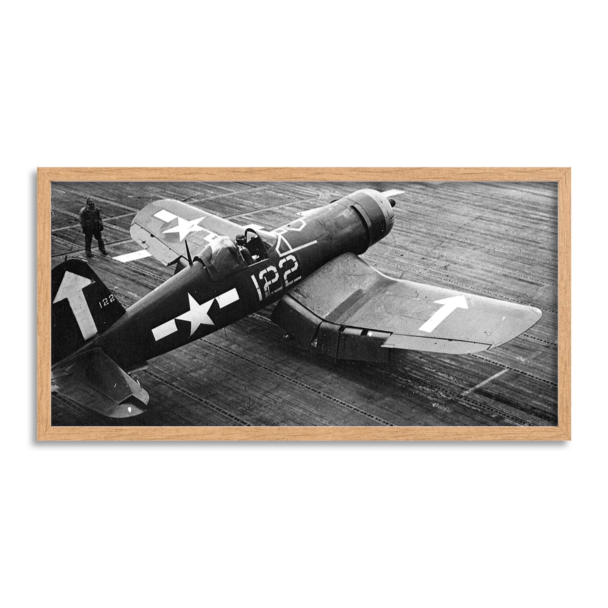War WWII USA F4U-1D Corsair USS Bunker Hill 1945 Photo Framed Wall Art Print Long 25X12 Inch