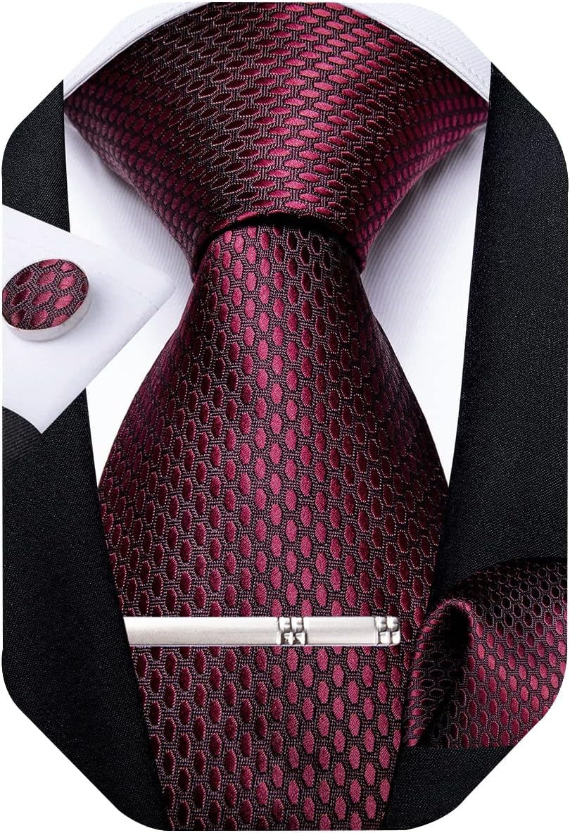 DiBanGuMen's Solid Tie Silk Necktie and Pocket Square Wedding Tie Cufflinks Set Formal