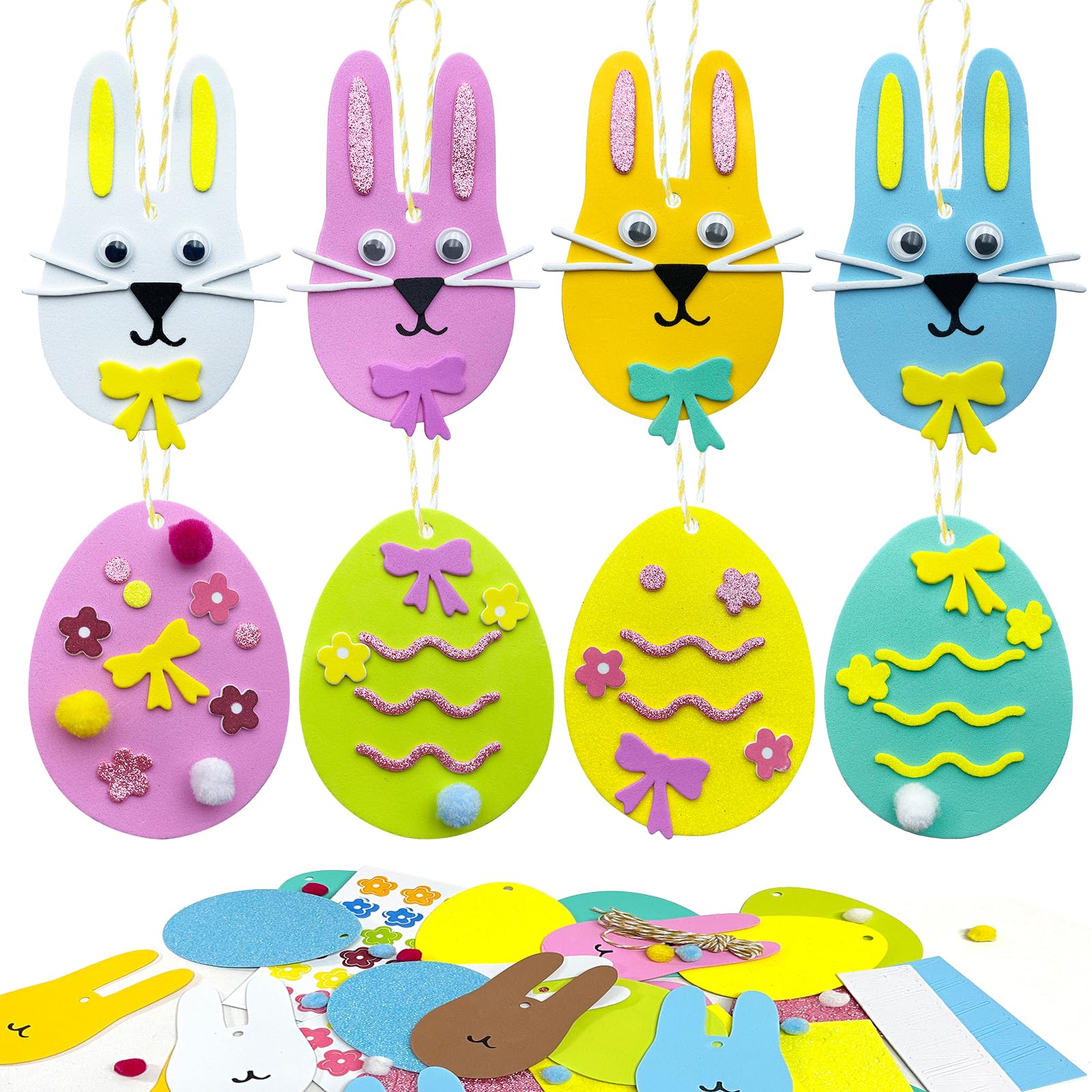 Decoration Paques Enfant,12 Kits Stickers Paques Fenetre,Oeuf Lapin Bricolage Activite Manuelle Enfants 2 ans,Pâques Enfant DIY Craft Autocollants,Cadeau Décoration de Fête de Pâques Printemps