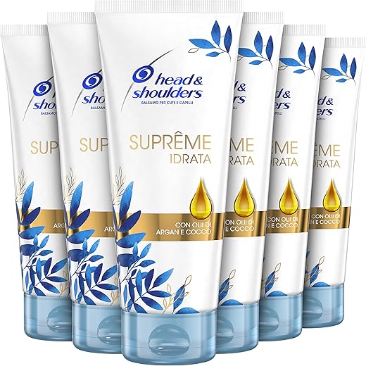 Head & Shoulders Balsamo per capelli Suprême Idrata Con Olio di Argan e Cocco, Protezione potenziata per la cute e Capelli nutriti e idratati dalle radici alle punte, 6x220ml